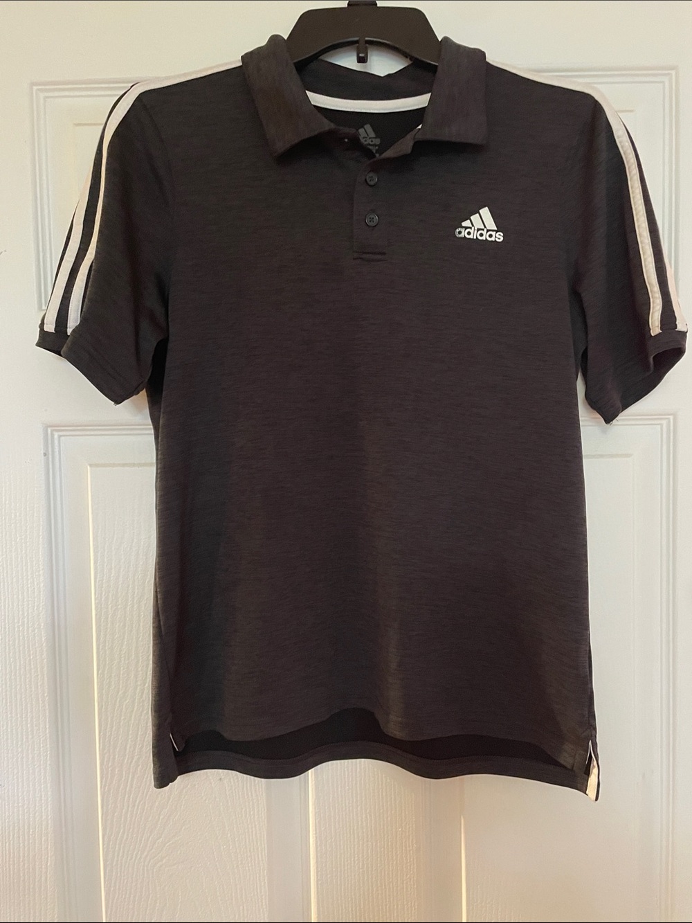 adidas Black Polo with White Shoulder Stripes